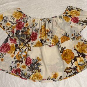Stradivarius Off Shoulder Floral Blouse Size M Cream Ruffle Top